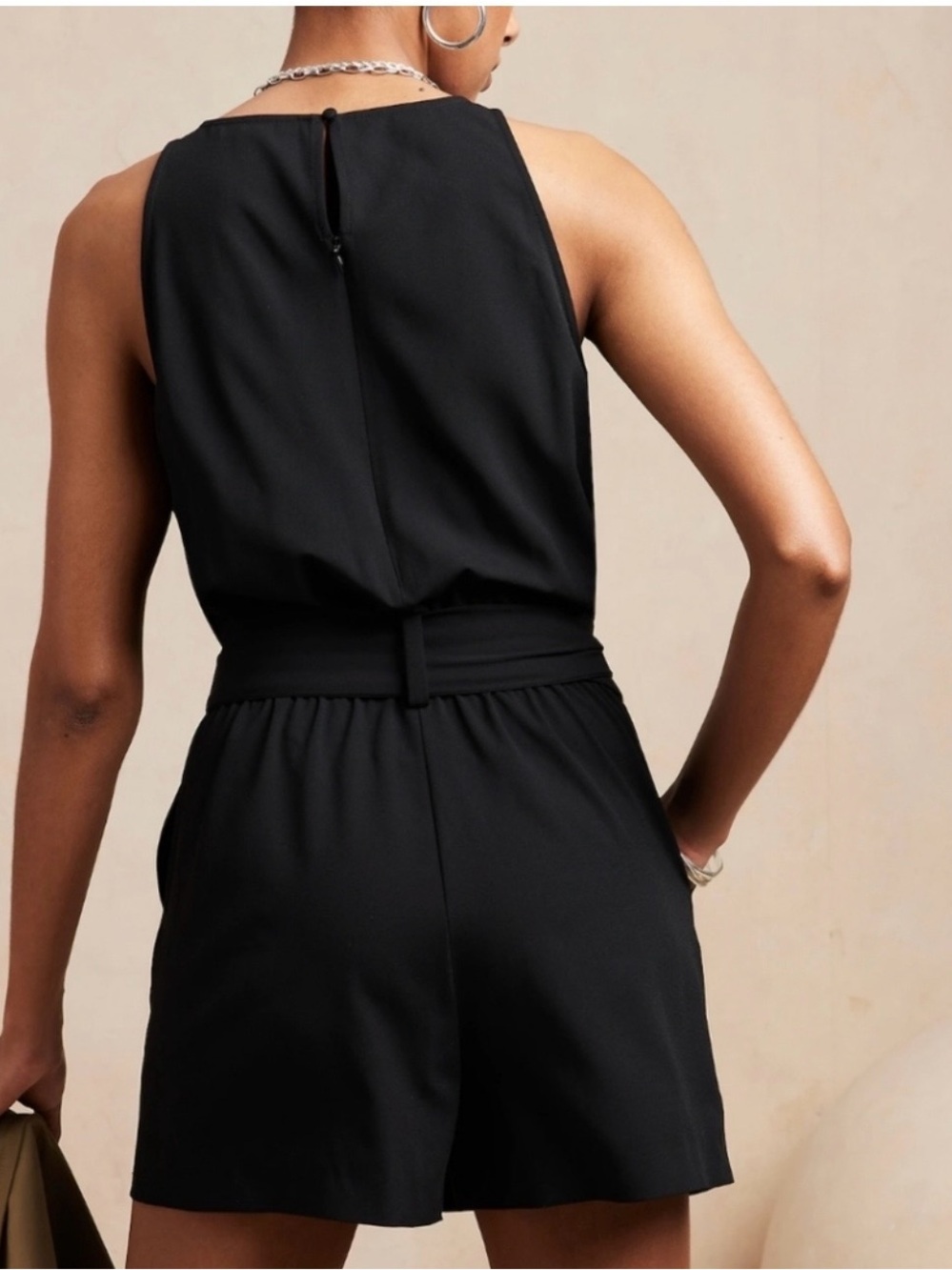 Classic Black Sleeveless Tie-Waist Romper